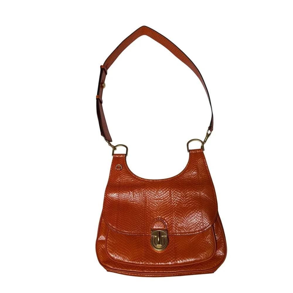 Tory Burch James Snake Large Saddle Bag Pomander Orange OS